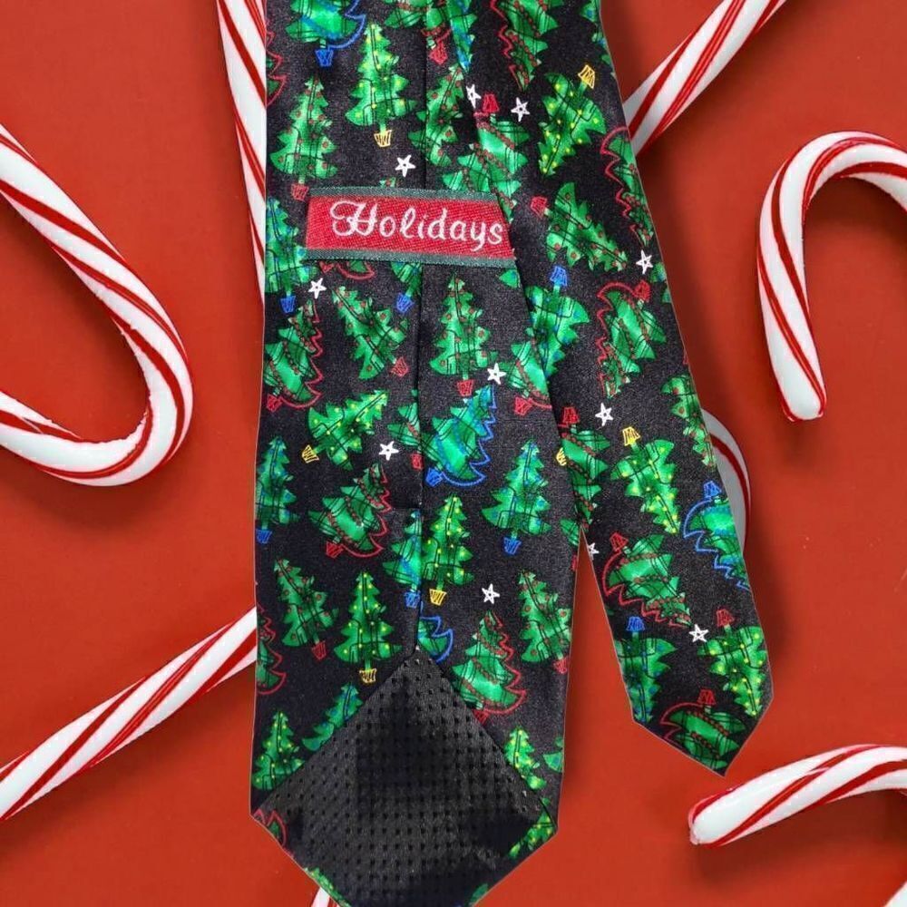 ‎Holidays Christmas Tie Men Black Green Silk Trees OS